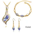 Detailed set of violet marquise crystal necklace bracelet and earrings in gold finish - Gold Light Purple