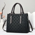 Deep grey checkered tote bag with top handles and adjustable strap on a minimalist background - Checkerboard Polka Dot Black
