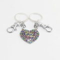Polished metal heart keychain set for Mother and Daughter with colorful rhinestones - Colorful