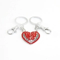 Silver mother daughter heart puzzle keychain with red crystal rhinestones set - Red