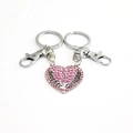 Silver mother daughter heart keychain set with pink crystals and split heart design - Pink