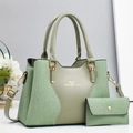 Women crossbody bag set in bean green with textured pleats and matching long wallet - Green