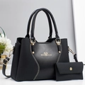 Borsa tote nera in ecopelle con cuciture a contrasto e portafoglio abbinato - Nero