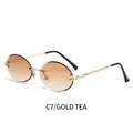 Retro rimless oval sunglasses with gold frame and tea gradient lenses - Gold Frame Gradient Tea Lens