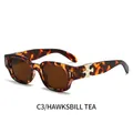 Gafas de sol ovaladas retro con montura de carey, lentes té y detalle de espada dorada - Montura Carey Lentes de Té (C3)