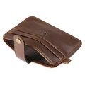 Detail view of brown leather card holder featuring multi-slots and snap closure - Light Coffee