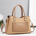 Elegant khaki tote bag with textured finish and gold hardware for women - Khaki