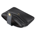 Detailed view of black leather card holder with multiple slots and vintage metal snap button - Black