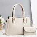 Cream striped leather handbag set for women with matching wallet and gold hardware - Off White