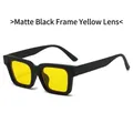 Retro square sunglasses featuring a matte black frame and transparent yellow lenses - Matte Black Frame Yellow Lens