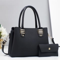 Elegant black two-piece handbag set with textured leather and gold hardware accents - Black