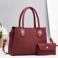 Elegant burgundy handbag set with vertical wavy embossing and premium gold hardware - Burgundy