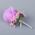 Elegante fiore all'occhiello in rosa di seta viola con bacche rosa e nastro argento - Boutonniere / N. 6 Rosa Viola