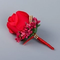Elegant red faux rose boutonniere with dark berries and rhinestone-embellished ribbon - Corsage / No.5 Big Red