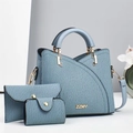 Gray-blue 3-piece handbag set with tote, wallet, and card holder in wave texture - Blue