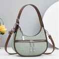 Sac hobo tissé vert avec bandoulières en cuir marron et détails argentés - Vert