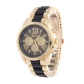 Classic gold and black Geneva quartz watch with Roman numerals and stainless steel strap - Black