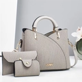 Gray textured leather handbag 3-piece set with crossbody bag and small pouch - Gray