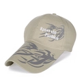 Khaki Canvas Baseballkappe mit grauen Flammenmustern und seitlichem Sport-Schriftzug - Camel