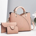 Pink 3-piece striped tote set with large capacity handbag and matching wallets - Pink