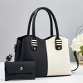 Elegantes Set aus Handtasche in Schwarz-Weiß-Kontrast mit vertikaler Plissee-Textur - L28 B13 H20 / Schwarz