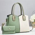 Elegantes grün-beiges Handtaschen-Set mit Plissee-Struktur und goldenen Beschlägen - L28 B13 H20 / Grün