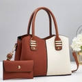Zweiteilige Handtasche in Braun und Off-White mit vertikalem Streifenmuster und Riemen - L28 B13 H20 / Erdgelb