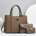 Brown lychee leather 3-piece handbag set with tote, clutch and card holder for women - Coffee
