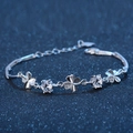 Pulsera de trébol en plata S925 con circonitas brillantes y cadena ajustable fina - Circonita Blanca