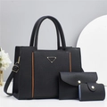 Black pebbled leather 3-piece handbag set with tote bag, clutch, and card holder - Black