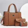 Set di borse da donna marroni in 3 pezzi con borsa a mano, pochette e portacarte - Giallo Terra