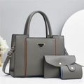 Set borse da donna tre pezzi in pelle grigio verde con trama a grana fine e metallo - Grigio