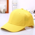 Detail of a bright yellow cotton baseball cap with embroidered eyelets and stitched crown - Light Yellow