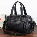 Bolso de viaje grande de cuero PU negro para hombre con herrajes de bronce vintage - Negro (Textura de Corteza)