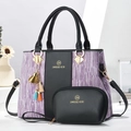 Elegante set di due borse in nero e viola con tracolla rimovibile e ciondolo con nappa - Nero con Viola