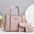 Ensemble rose 3 pièces avec sac bandoulière, pochette enveloppe et porte-cartes dorés - Rose