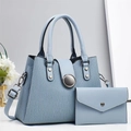 Ensemble sac à main bleu clair pour femme en simili cuir texturé avec pochette assortie - Bleu