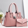 Sac à main plissé rose avec boucle métallique ronde et pochette assortie pour femme - Rose
