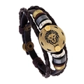 Multilayer braided leather Leo zodiac bracelet with vintage gold metal charm and beads - Leo
