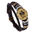 Pulsera de cuero trenzado con signo zodiacal Acuario y colgante de bronce - Acuario