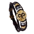 Pulsera de cuero tejida Aries ajustable con dijes de zodiaco vintage en marrón - Aries