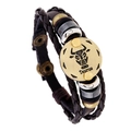 Pulsera de cuero ajustable de Tauro con tiras trenzadas y dije de latón antiguo - Tauro