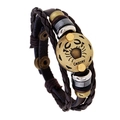Braided leather Cancer zodiac bracelet with vintage bronze sign and adjustable metal beads - Cancer