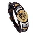 Pulsera ajustable de cuero trenzado marrón con colgante de signo zodiacal Piscis - Piscis