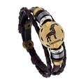 Braided leather Capricorn zodiac bracelet with vintage metal beads and adjustable clasp - Capricorn