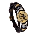 Adjustable brown braided leather bracelet featuring Sagittarius zodiac metal charm - Sagittarius