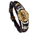 Gemini zodiac braided leather bracelet with vintage bronze charms and adjustable band - Gemini
