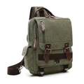 Zaino retrò in tela verde militare con cinturini marrone scuro e dettagli in anello D - Verde Militare Monospalla