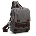 Borsa a tracolla retrò in tela grigia con cinturini in pelle marrone e tracolla regolabile - Grigio Monospalla