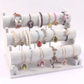 Three-tier light grey velvet jewelry display stand for watches, bracelets and hairbands - Grey Ice Velvet Three Layer Bracelet Stand